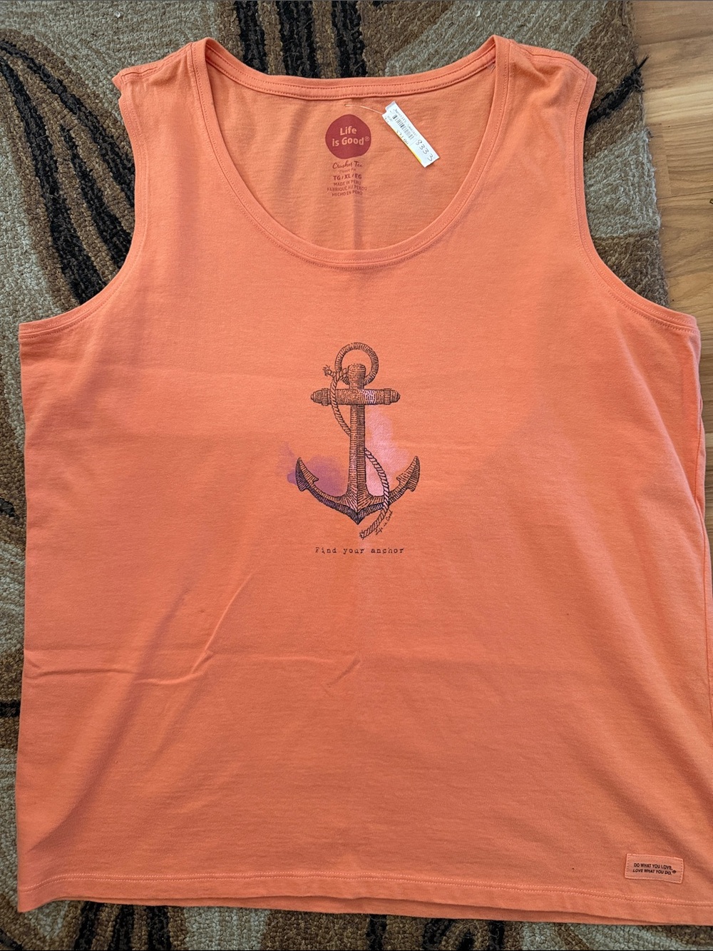Life Is Good Coral Orange Anchor Sleeveless Tank